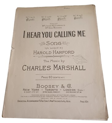 Antique Vintage Sheet Music Charles Marshall I Hear You Calling Me 1908