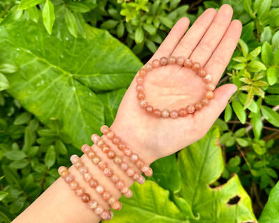 Sunstone Bead Bracelet - 8mm Crystal Bracelet - Genuine Gemstone Jewelry Gift
