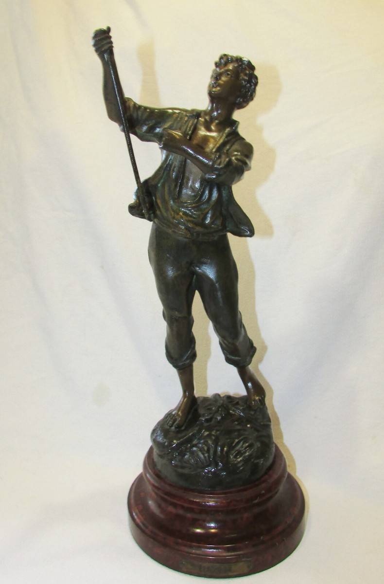 Statue Vintage En Régule Jeune Paysanne - 37.5 Cm, Sur Socle, Originale, Occasion Avec Usure