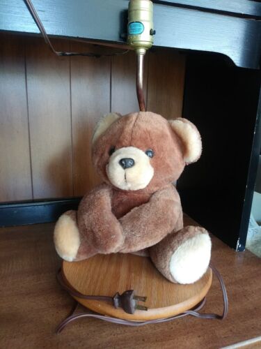 vintage 80’s ADI Brown Teddy Bear Nursery Table Lamp Plush Musical Animal  - Picture 1 of 5