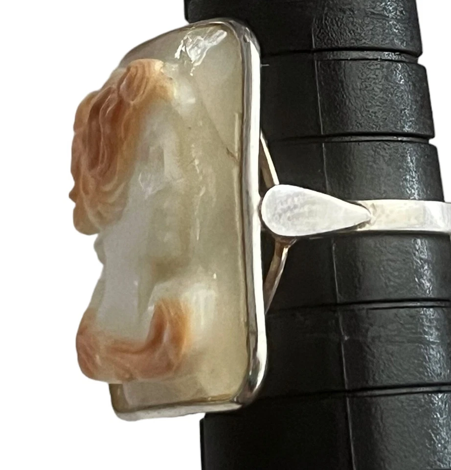 Amedeo NYC  Sterling Silver Hand Carved Square Cameo Boho Statement Ring 6 - Image 4 of 4