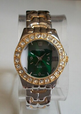 Women's Rhinestone Silver & Gold Finish Fashion Dressy Casual Bangle Watch