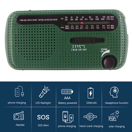 Portable USB Charger FM/AM/SW Solar Hand Crank Radio Emergency Alarm with Light - Picture 6 of 11
