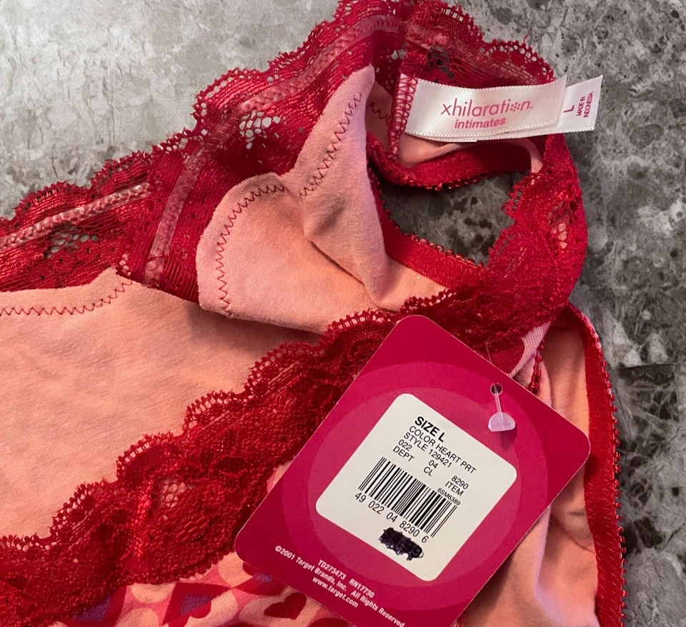 NWT XHILARATION LARGE PINK RED PURPLE HEART LACE VINTAGE RARE BIKINI PANTIES - Image 2 of 4