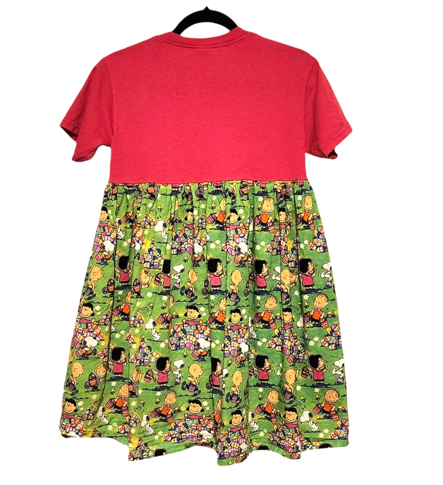 Vestido de Pascua Hecho a Mano Rosa y Verde con Estampado de CACAHUETES Niñas Talla 10 Foto 4 de 4