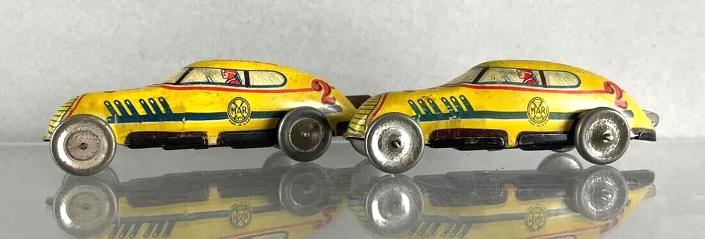 2 Vintage 1930s-40s MARX No. 2 Wind-Up Tin Litho Toy Race Cars