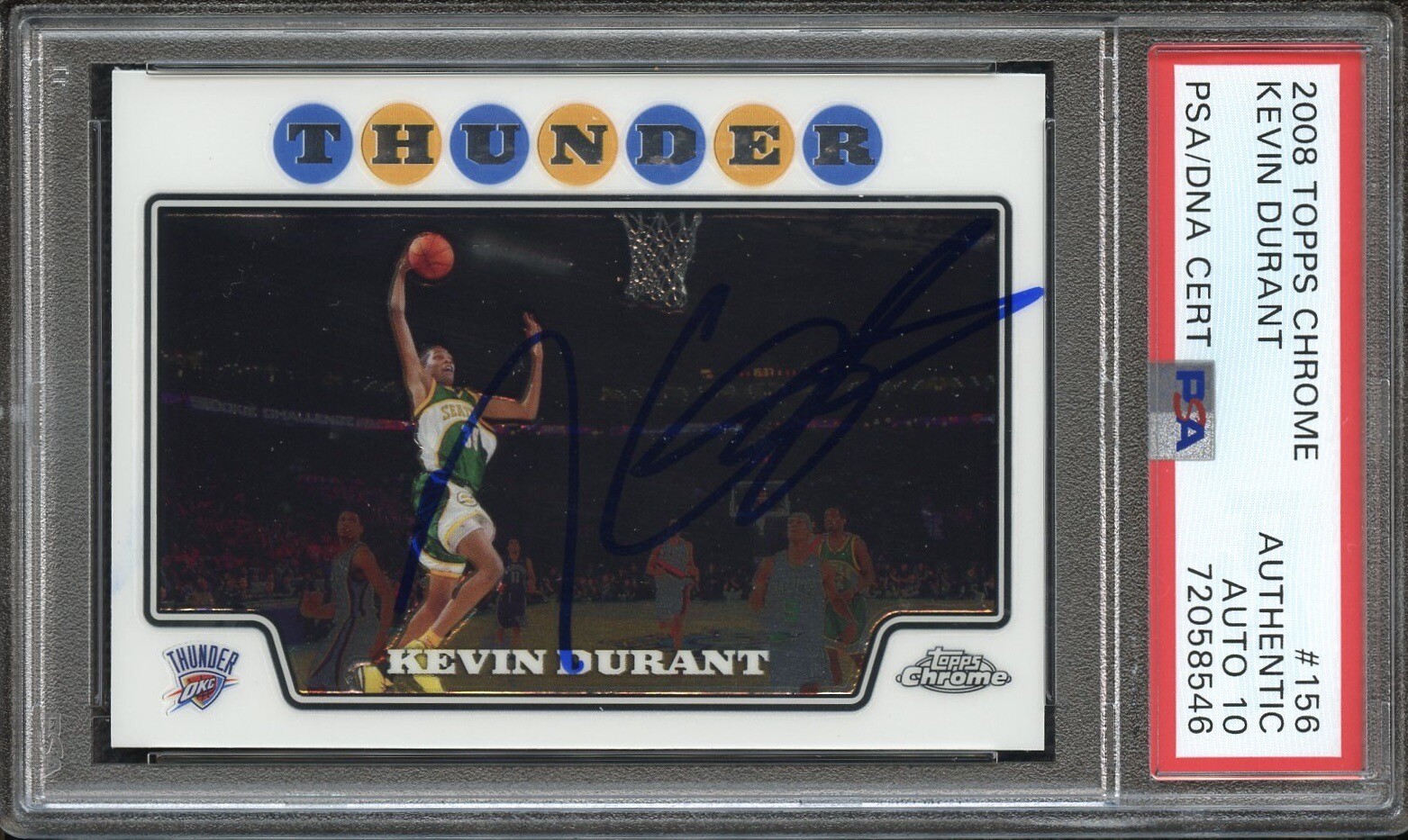 KEVIN DURANT SIGNED SONICS 2008 TOPPS CHROME #156 CARD PSA/DNA AUTO 10