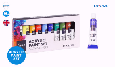 Neu Acrylfarbe 10 Tuben 12ML Set für Künstler und Kunsthandwerk Leinwand