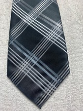 SADDLEBRED MENS TIE BLACK GRAY WHITE PLAID 3.25 X 65 EXTRA LONG NWOT