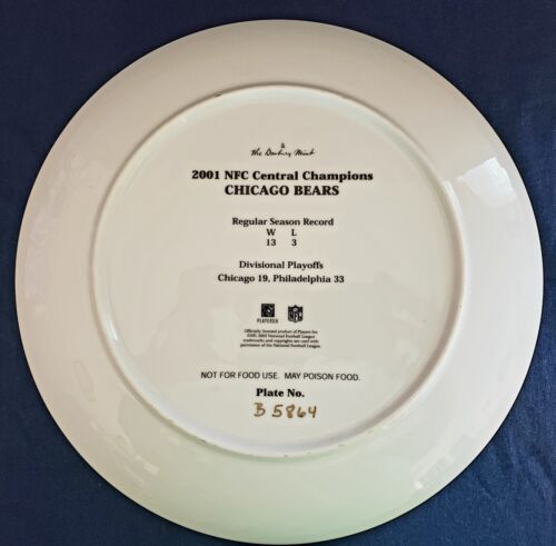 2001 Collectible w/COA Chicago Bears NFC Central Champions Plate Danbury Mint - Picture 8 of 11