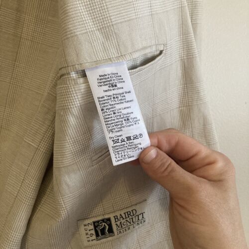 New J Crew Sport Coat Mens 40S Beige Glencheck Irish Linen Cotton Unstructured - Picture 13 of 17