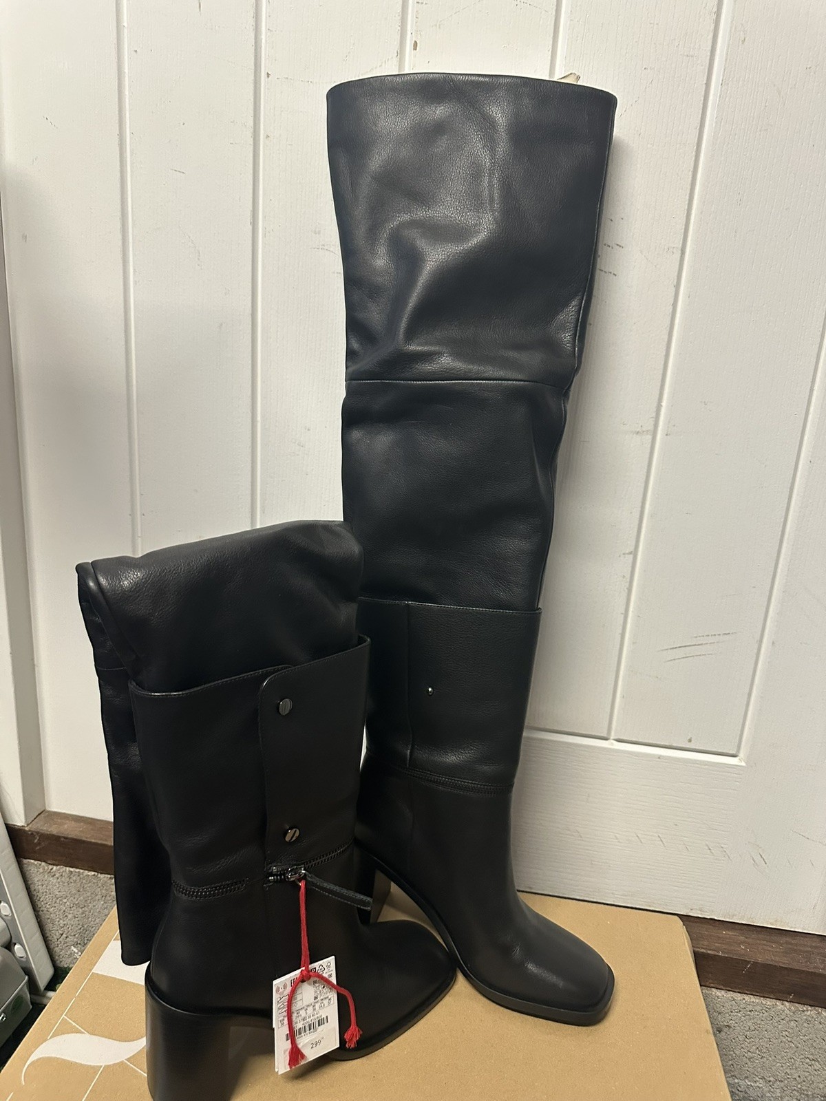 ZARA SRPLS Black Multi position Leather Over The Knee Heeled SIZE UK 5 EU 38