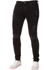 Enzo Jeans Mens Skinny Slim Fit Ripped Stretch Denim Trouser Pants UK Waist Size