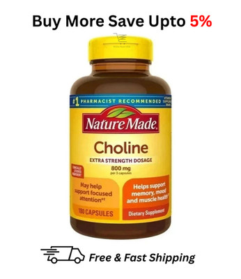 Nature Made Choline 800mg Extra Strength 180 Capsules Brain Support Exp 12/2027