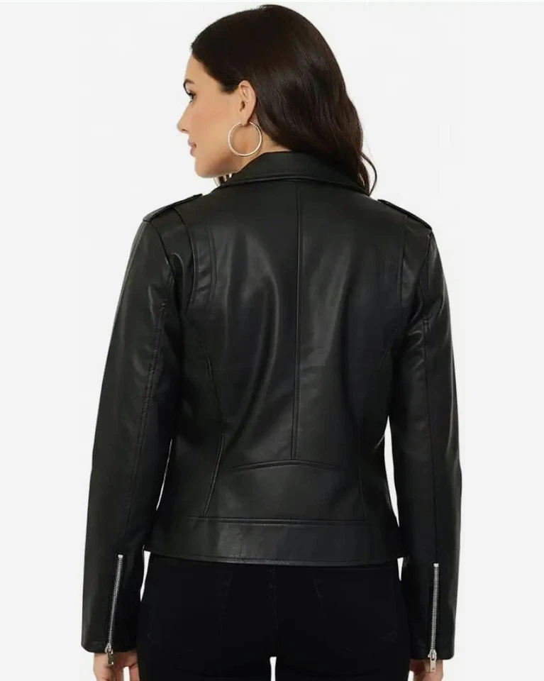 Damen Schwarz 100% Jacke Echtes Leder Elegant Slim Fit Motorrad Stil - Bild 2 von 4