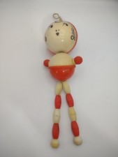 Vtg Plastic Celluloid Baby Rattle Crib Toy Ball Kewpie Mouth Red  White