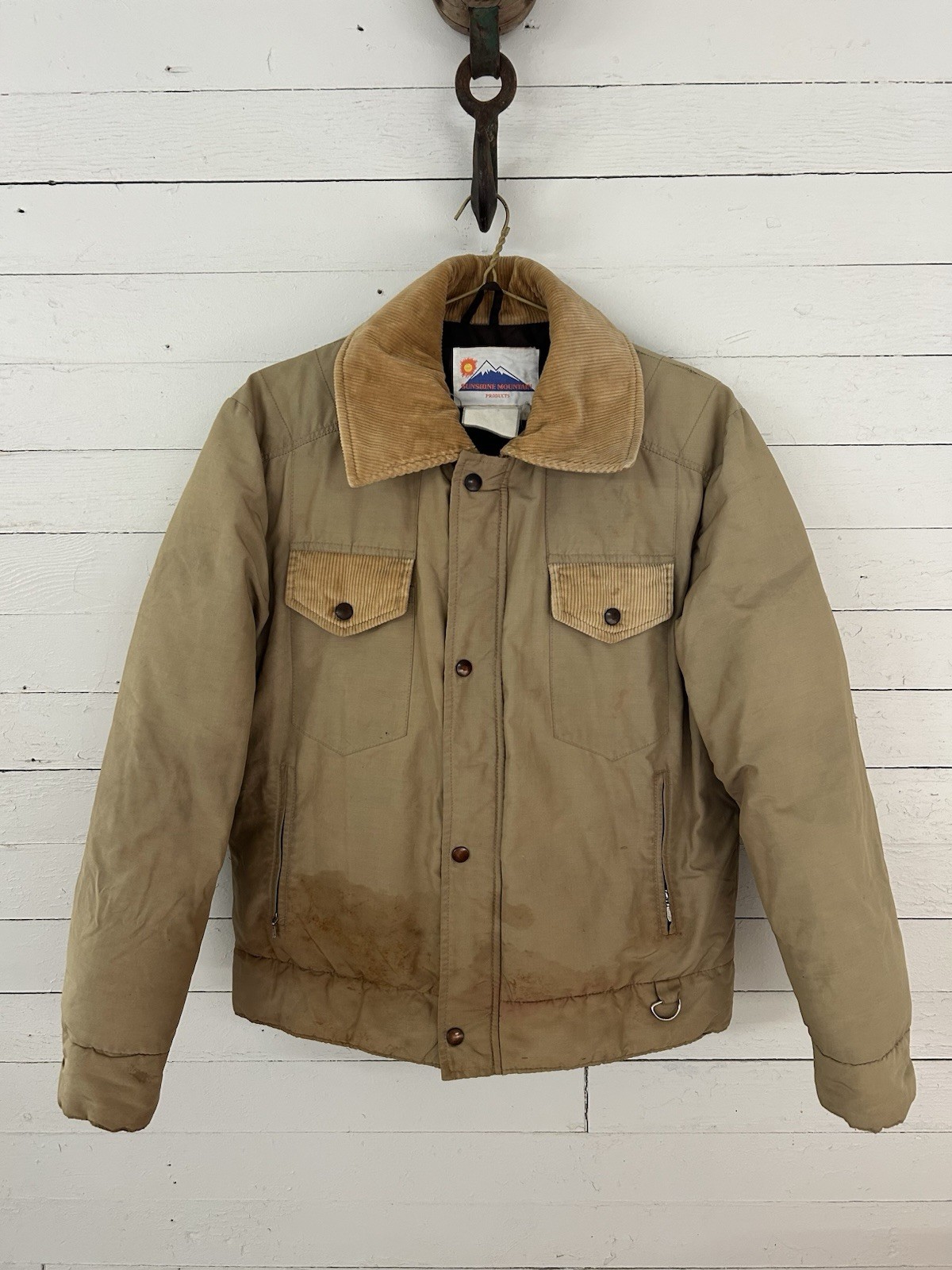 Vintage Beige Sunshine Mountain Outdoorsman Coat With Corduroy Collar