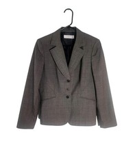 Tahari Arthur S Levine Blazer Womens Sz 10 Gray Wool Blend Buckle Accent Career