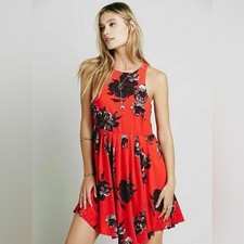 Free People Flutterby Cherry Red Floral Fit & Flare Dress Womens 6