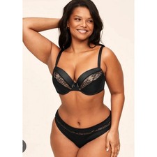 Adore Me Andrelisa Balconette Bra Women 38I Black Lace Satin BR-08046-BAL
