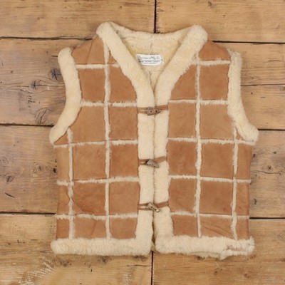 Vintage Sportsman Mfg Wildlederweste S 80er Sherpa Patchwork Weste Beige Damen