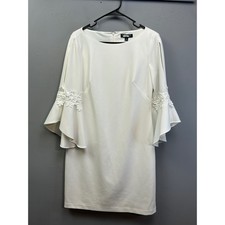 Lauren Ralph Lauren Dress Women 8 White Bell Sleeve Lace Sheath Split Shoulder