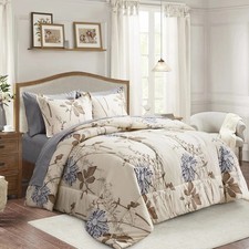 King Size 7 Piece Floral Comforter Set - Soft Microfiber Bedding All Season