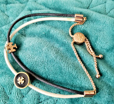 Tory Burch LOGO Kira Slider Bracelet Leather straps Gold Tone hardware Adjustabl