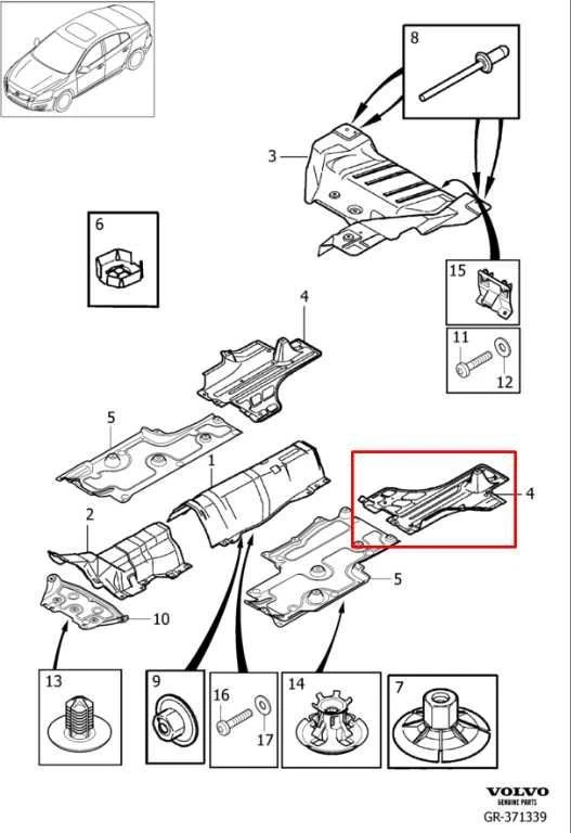 Volvo S60 T5 Premier 2015-2016 trasero izquierdo lado del conductor bajo cubierta protector contra salpicaduras Foto 2 de 4