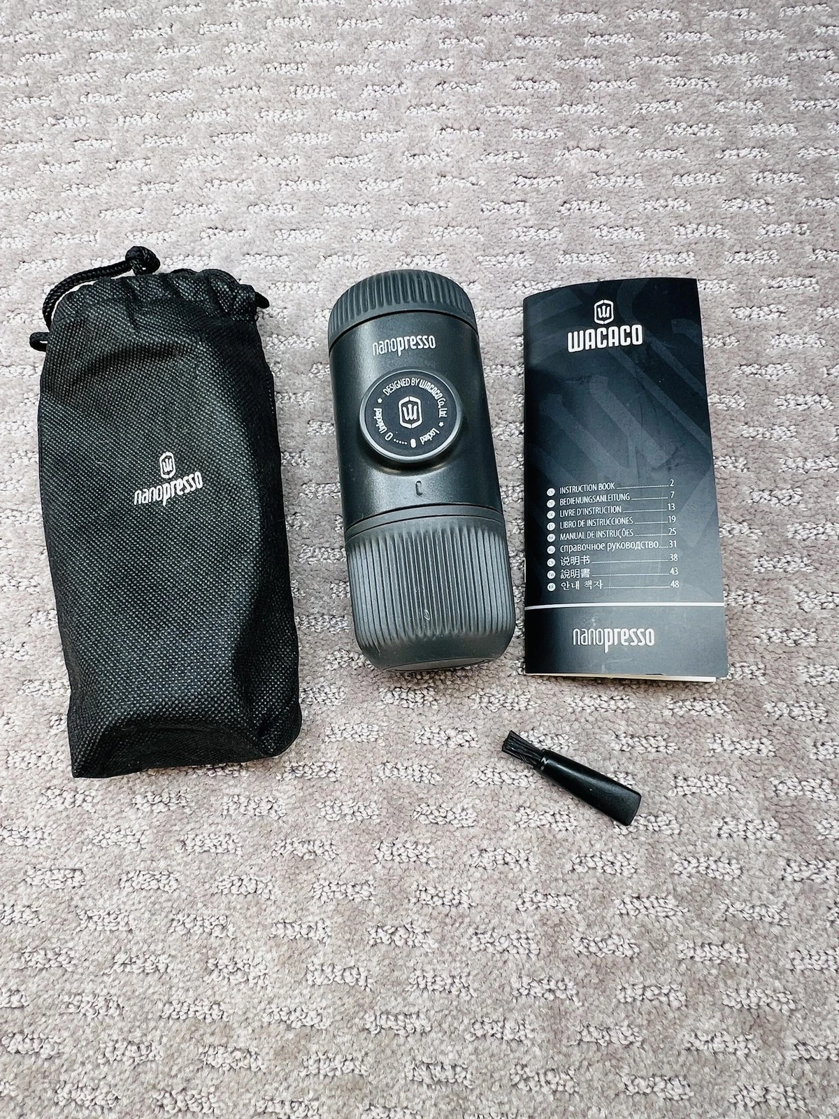 Wacaco Nanopresso Portable Espresso Machine Travel Case Scoop Brush Black Hiking