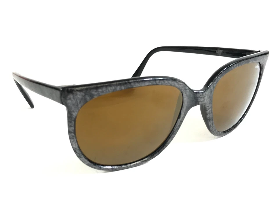 Vintage Bollé Sunglasses Acrylex Shiny Black Gray Graffiti Brown Mirrored Lenses - Image 2 of 4