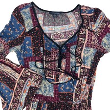 American Eagle S Women Patchwork Bell Sleeve Maxi Dress Cottage Boho Festival