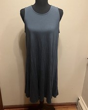 EUC Quince Women L Tencel Jersey Mini Swing Dress Dark Olive Sleeveless