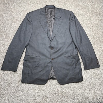 Canali Blazer Mens 44L Plaid Gray Pura Lana Vergine Wool Made In Italy