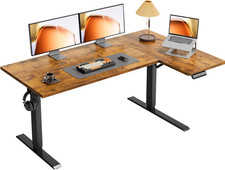 55'' Electric L Shaped Standing Desk Height Adjustable Corner Desk Rustic Brown