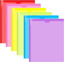Heavy Duty Plastic Folder with Clear Front Pocket and Prongs -6 Pack, Assorted C
