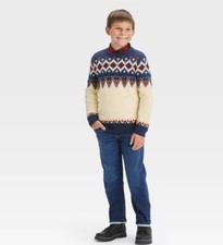 Cat  Jack Holiday blue cream red Fair Isle pullover Sweater Kid Boy Size 8 NWT