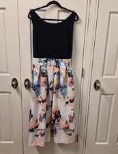 Dress Barn Dress Woman Size 22 Fit & Flare Blue Pink Floral Sleeveless Easter