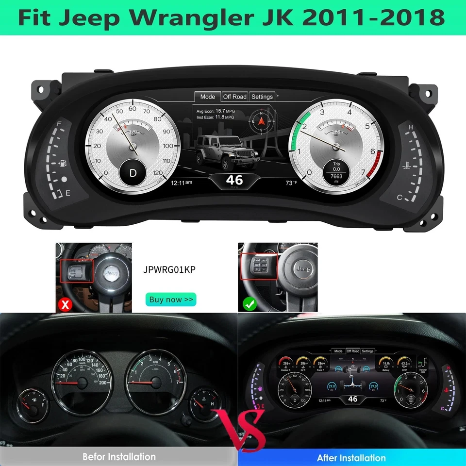 Velocímetro de cuadro de instrumentos con pantalla digital de automóvil para Jeep Wrangler 2011-17 EE. UU. Foto 4 de 4