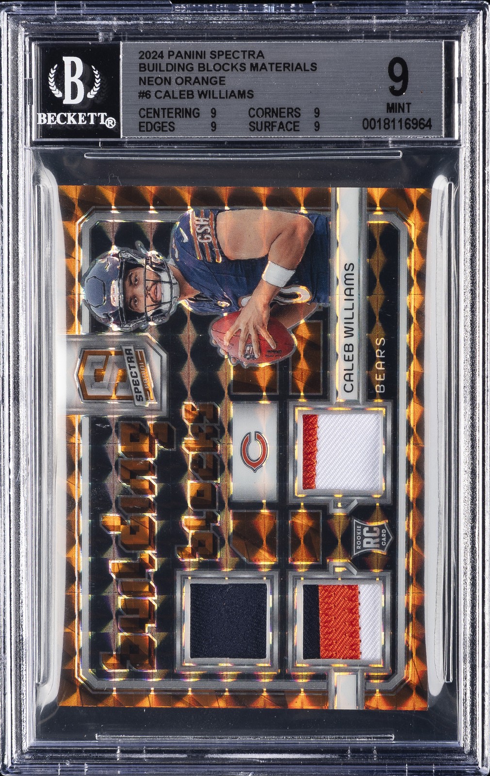 Caleb Williams Panini Spectra Building Blocks Relics #BBCWS Neon Orange