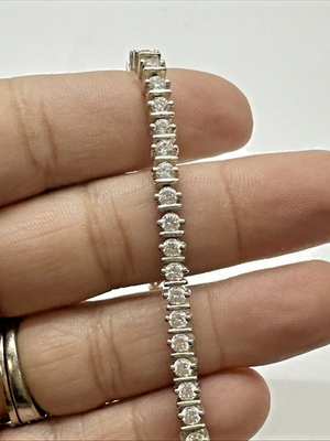 Vintage China 925 Sterling Silver Clear Round CZ Ladies Tennis