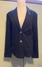 NWT-Harve Benard Black Linen Blend Button Lined Blazer Gold Buttons Size 8