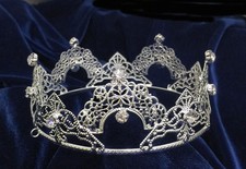 Rhinestones Antique Round Mini Crown.Silver Plated.1.5" Tall. 3.75"Diameter