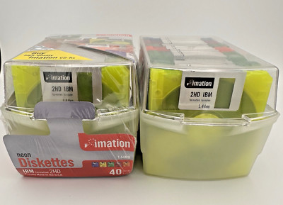 Imation Neon Diskettes 40 Pack +37 IBM 2HD 3.5'' Floppy Disks with Case NEW