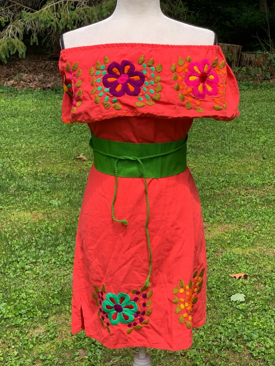 green emerald velvet dress Esther Floral Embroidered Mexican Dress- Vestido Mexicano Bordado Floral