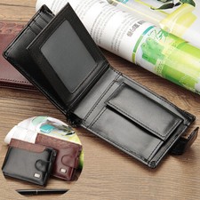 Men's Leather Short Wallet Credit Card Holder Biflod Purse Checkbook Clutch
