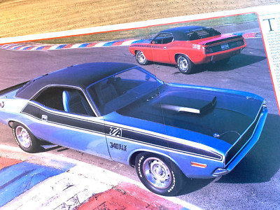 CHALLENGER T/A vs BARRACUDA 1970er RAHMENBAR ORIGINAL PRESSE AUTO STRASSENTEST ÜBERPRÜFUNG