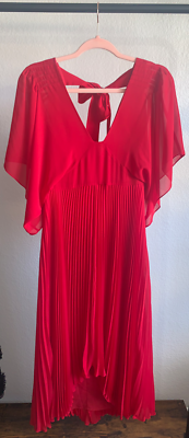 club monaco zorbina dress Brand New Club Monaco Zorbina Pleated V-neck Midi Dress Gypsy Red Size 4  $268