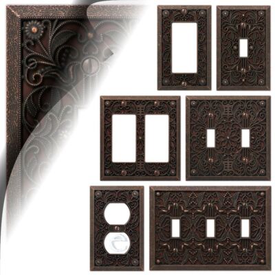Aged Bronze Filigree Switch Cover Plate Vintage Arabesque
