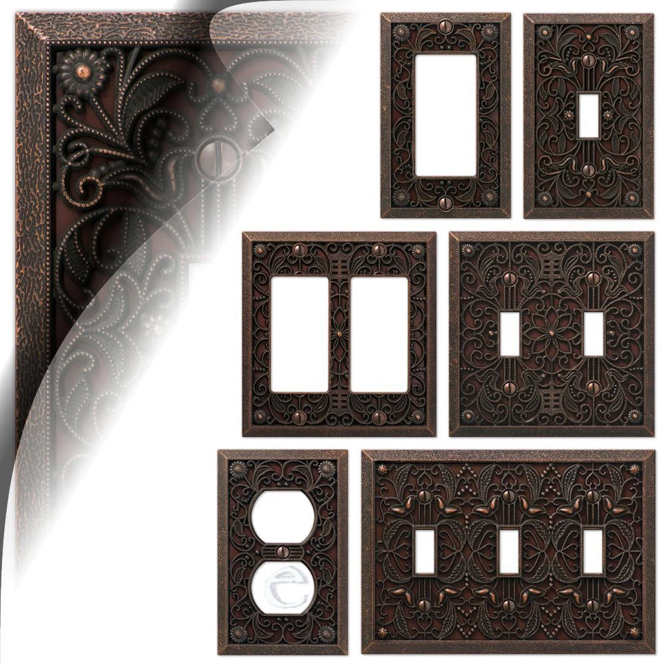 AMERELLE Aged Bronze Filigree Switch Cover Plate Vintage Arabesque